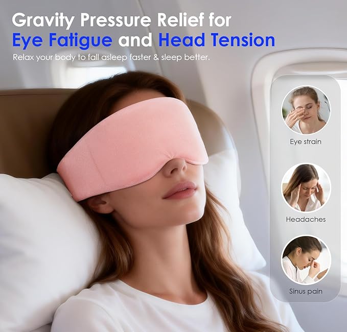 Weighted Eye Mask for Sleeping, Soft Minky Sleep Mask for Side Sleeper with Adjustable Buckle, 100% Blockout Design, Ideal for Meditation, Relaxation and Travel, Includes Storage Pouch (Pink)