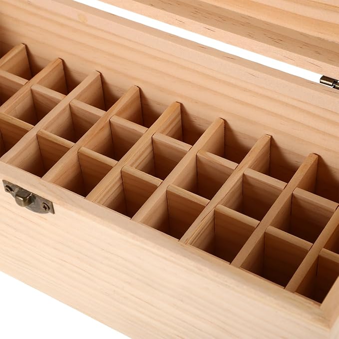 Healeved Essential Oil Storage Box Wooden Organizer with Multiple Compartments for Aromatherapy Bottles Nail Polish Display Pine Wood Case 10.55 X 4.60 X 3.93 Inch for Home Spa Use