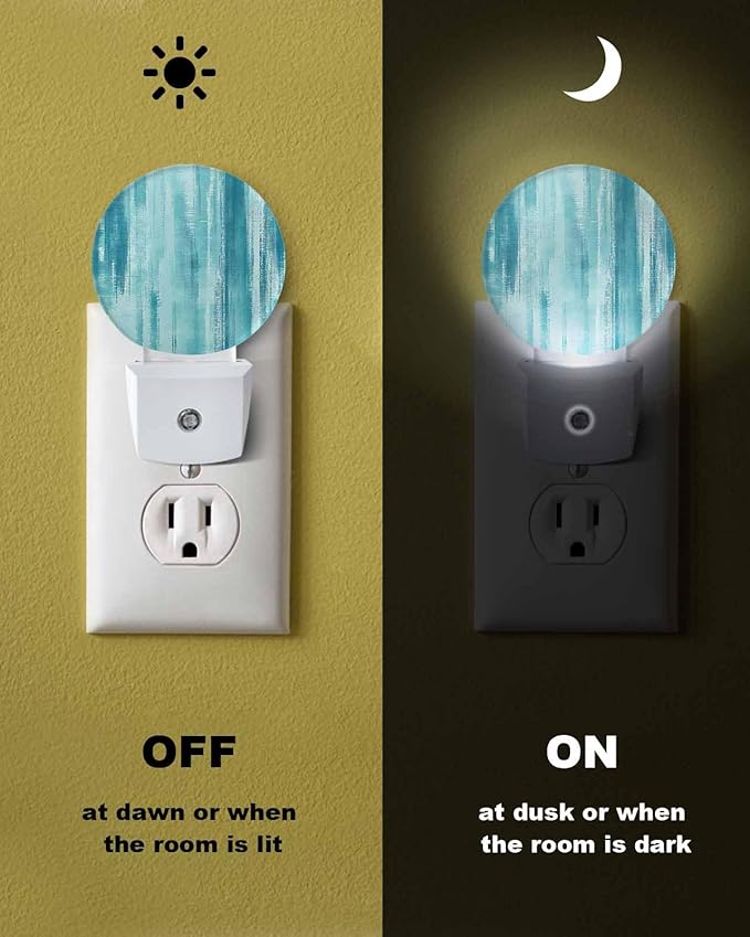 Night Lights Auto Sensor Teal Abstract Graffiti Night Light Art Painting Round Lamp Plug-in LED Nightlights Dusk to Dawn for Living Room Bedroom Bathroom Hallway Wall Decor