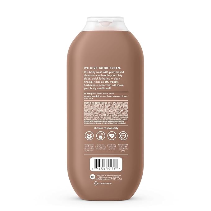 Method Men Body Wash, Sandalwood + Vetiver, Paraben and Phthalate Free, 18 fl oz (Pack of 12)