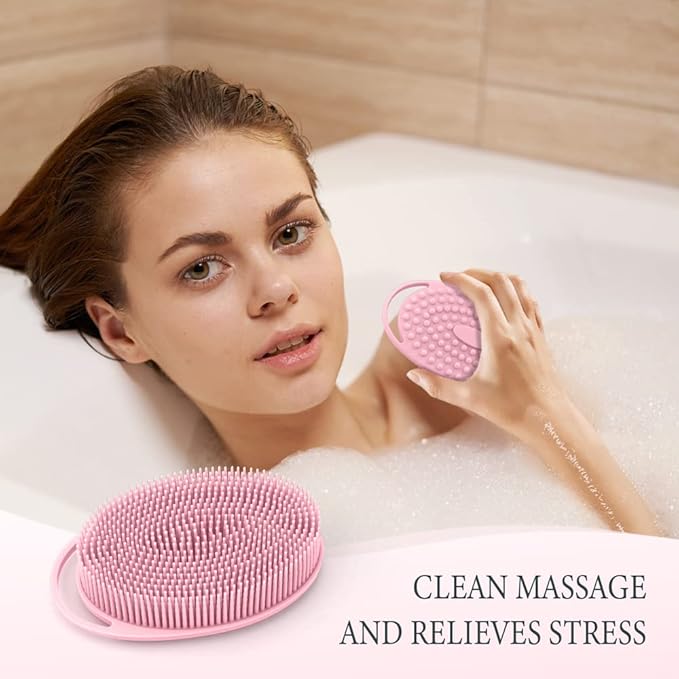 3 Pack Silicone Body Scrubber, Soft Silicone Loofah, Exfoliating Body Scrubber Fit for Sensitive and All Kinds of Skin, Rapid Foaming, Clean and Sanitary,Black,Green,Pink