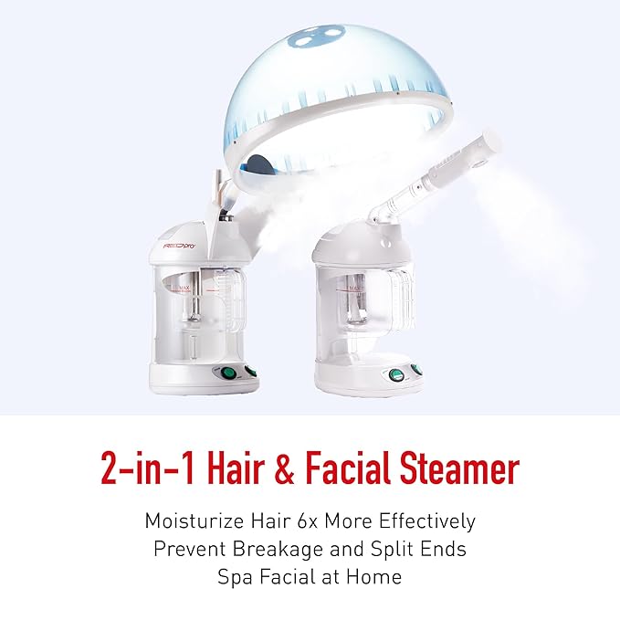 Red Pro Hair Therapy 2-in-1 Hair Steamer & Facial Steamer for Hydration Deep Cleaning, Designed for Personal Care at Home or Spa & Salon, Moisturize Hair 6x More Effectively