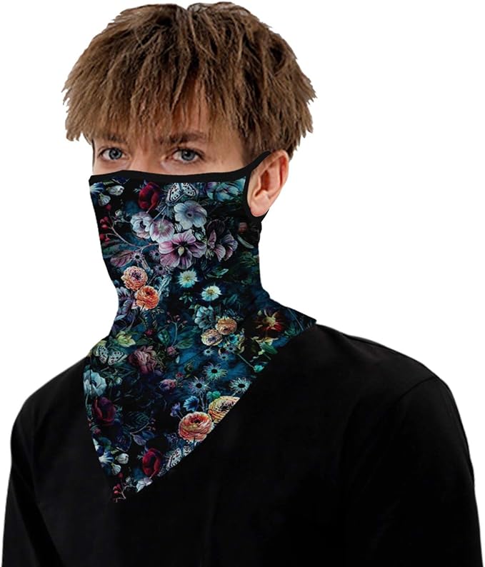 YAYOUREL Neck Gaiter Face Mask Bandanas for Men Women UV Face Scarf Cover Ear Loop Hole Facemask for Fishing Running Cycling