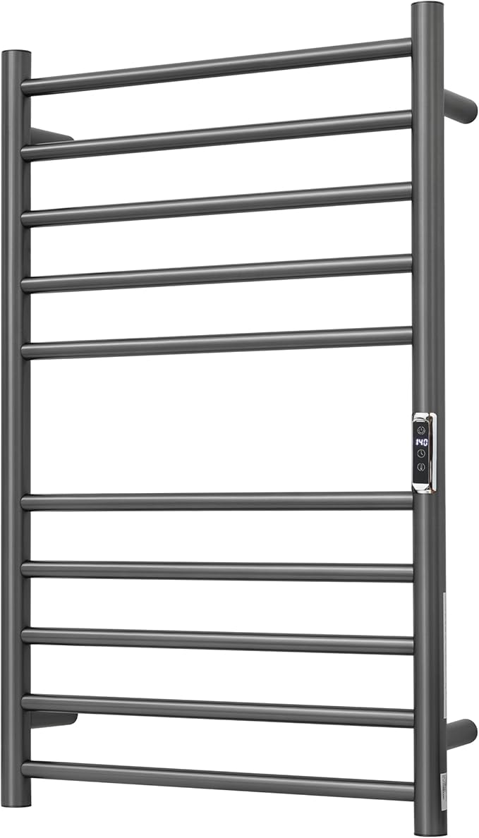 Heated Towel Racks for Bathroom, Wall Mounted Electric Towel Warmer Racks with Timer & Temperature Control, 10 Bar Stainless Steel Towel Heater for Bathroom, Gunmetal Grey, Plug-in