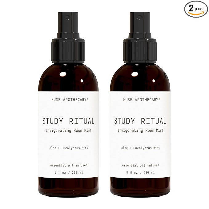 Muse Apothecary Study Ritual - Aromatic and Invigorating Room Mist, 8 oz, Infused with Natural Essential Oils - Aloe + Eucalyptus Mint, Pack of 2