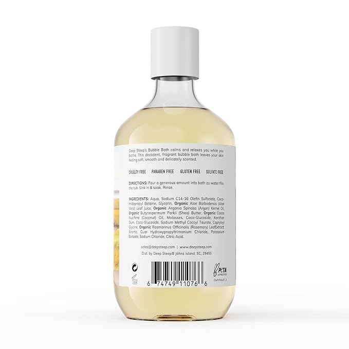 Deep Steep Peach Praline Bubble Bath for Women, Hypoallergenic, Clinically Tested, Clean Formula for Sensitive Skin, Sulfate-Free, 17 fl oz Bottle, Essential Bath Accessories