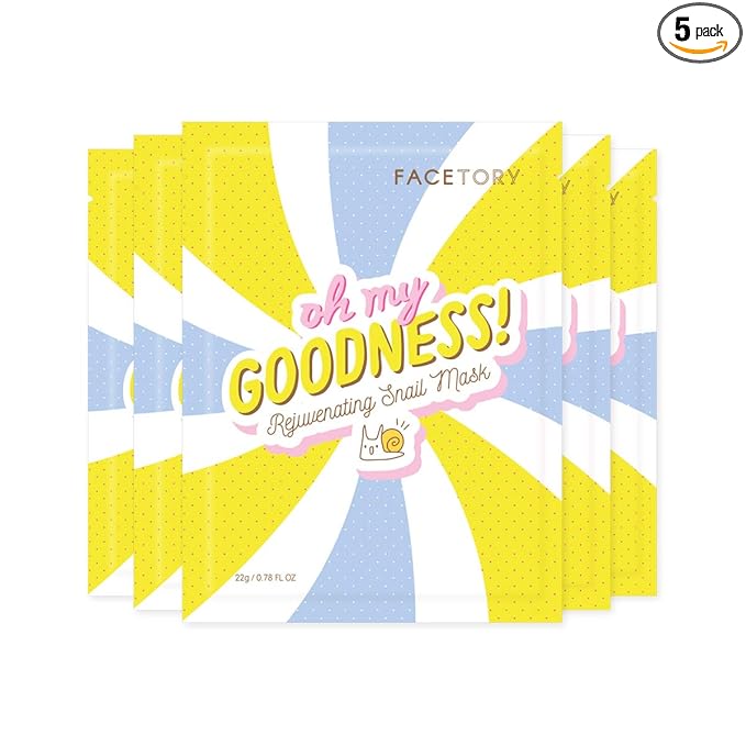 FACETORY K Beauty Face Mask Skin Care - OH MY GOODNESS REJUVENATING SNAIL Sheet Mask with Snail Essence & Hyaluronic Acid | Seal in Moisture (5 Pack)