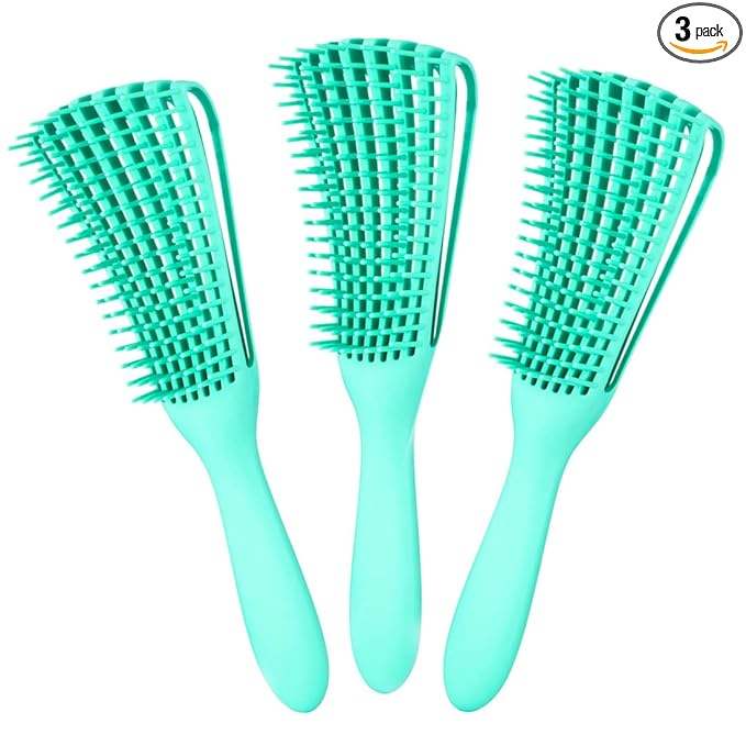 Detangling Brush for Afro American/African Women's Textured 3a to 4c Kinky Wavy/Curly/Coily Hair - Scalp Massaging Comb for Wet/Dry/Oily/Thick/Long Hair (3 pcs, 3-Green)