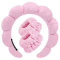 Tetizo Spa Headbands for Washing Face Wristband Set Sponge Makeup Skincare Headband Wrist Towels Bubble Soft Terry Towel Cloth Hairband for Women Puffy Headwear Non Slip Thick Hair Headwear (Pink)