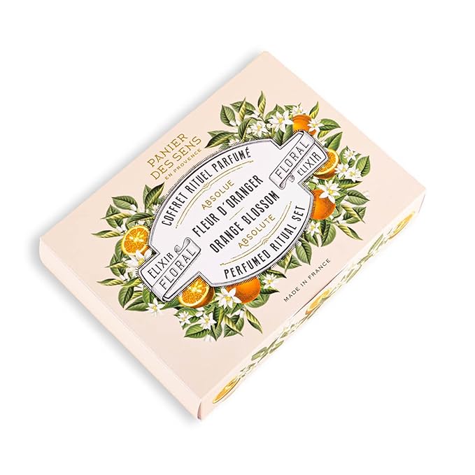 Panier des Sens - Orange Blossom Gift Set for Women - Roll On Perfume + Hand Cream + Bar Soap - Mothers Day Gift Ideas, Birthday Gift for Her - Self Care Kit with 96% Natural Formula - Skin Care Set