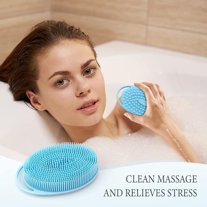3 Pack Silicone Body Scrubber, Exfoliating Body Scrubber Fit for Sensitive and All Kinds of Skin, Soft Silicone Loofah, Clean and Sanitary Rapid Foaming,Blue,Green,Purple