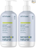 ATTITUDE Body Lotion for Sensitive Skin with Oat,EWG Verified,Dermatologically Tested,Vegan,Extra Gentle,Unscented,16 Fl Oz,(Pack of 2)