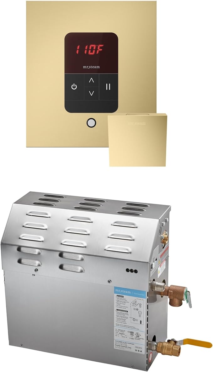 Mr Steam MS 9kW (9000W) Steam Shower Generator Package w/square iTempo Control in Satin Brass
