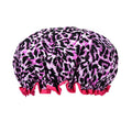 Womens Pink Leopard Print Shower Caps for Women Trendy Large Washable Lined Shower Cap for Braids Ladies Leopard Print Bathing Cap for Long Short Hair Plastic Bath Caps for Women Reusable Waterproof