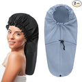 2 Pcs Large Shower Cap for Braids, Extra Long Shower Cap for Women Long Hair & Locs, Waterproof Hair Bonnets for Dreadlocks Drawstring Bath Caps for Women & Men (Black, Grey)