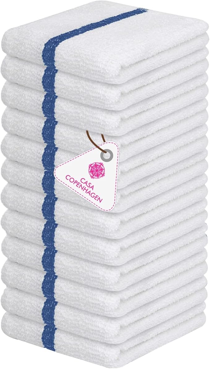 CASA COPENHAGEN Classic Bar Mop Towels - Pack of 12, 15"x19" 100% Cotton, Highly Absorbent & Durable Towels, Multipurpose Kitchen Towels for Home, Bar, Restaurant, Cleaning & More