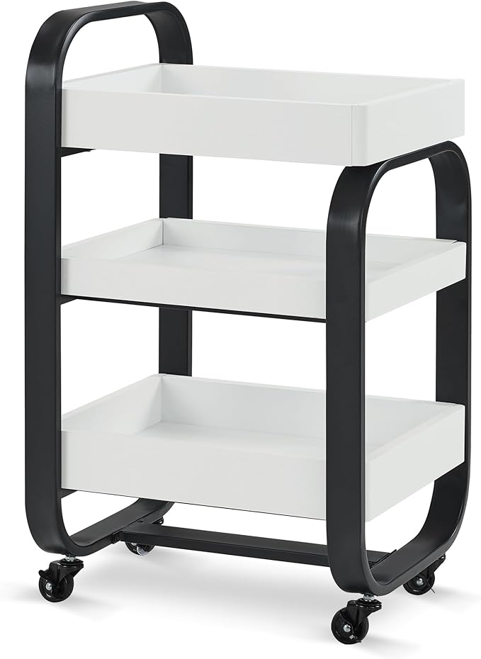 BarberPub Salon Storage Trolley with Shelves, Beauty SPA Rolling Cart with Lockable Wheels, 3-Tier Stylist Tool Organizer, Barber Mobile Station Equipment 2085 (Black)