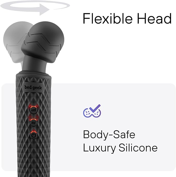 bed geek Handheld Cordless Personal Wand Massager – Waterproof, USB Rechargeable, 20 Vibration Patterns, 8 Speeds, Memory Feature, Skin-Soft Silicone for Ultimate Relaxation Tool