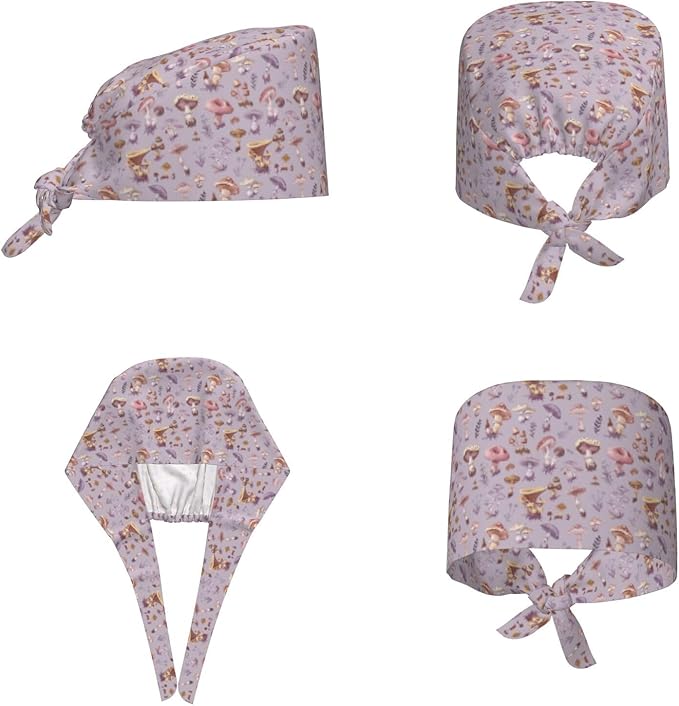 Scrub Cap for Women and Men Boho Black Leaf Pattern Adjustable Breathable Sweatband Hat for Work Kitchen Spa Shower Daily Use
