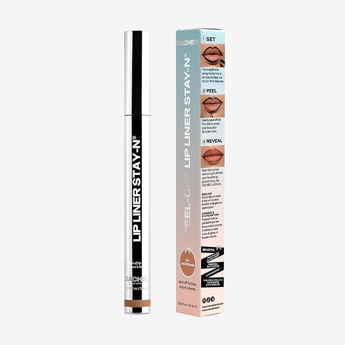 Sacheu Lip Liner STAY-N Peel Off Lip Stain — Long Lasting Waterproof Lip Tint with Hyaluronic Acid & Vitamin E — Transfer Proof Matte Finish, Vegan & Cruelty-Free (nOOHde)