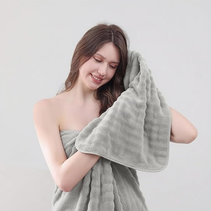 KBY Bath Towels Set 6 Piece 40x80 Inches，2 Extra Large Bath Sheets 2 Hand Towels 2 Washcloths，Highly Absorbent Quick Dry Microfiber,Ultra Soft Towel Set for Bathroom，Spa，Gym， Hotel(Gray