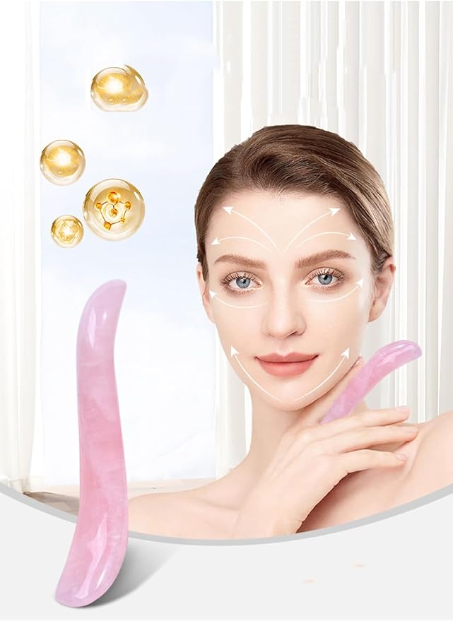Massage Stones Guasha Roller Pink Jade Gemstone Meditation Healing Stick Stone Gua Sha Board for Facial Spa Massage