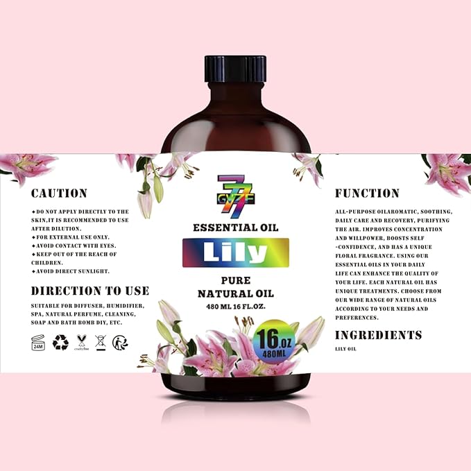 Lily Essential Oil - GV77ZF Lily Oils for Diffusers, Humidifiers, DIY Candles, Soap, Cleaning, Home, Office, Yoga, Massage, Gifts - 16 fl oz (480 ml)
