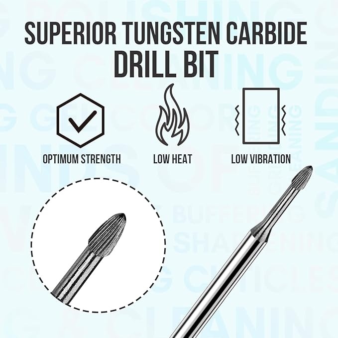 Makartt Nail Drill Bits:3/32" Safety Tungsten Carbide Cuticle Remover Drill Bit Professional Under Nail Cleaner Dead Skin Prepare for Electric Nails File Machine,Manicure Salon Supply