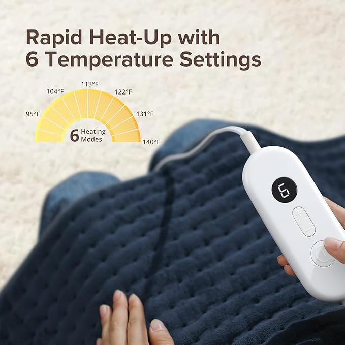 Heating Pad for Back Pain Relief, 17" x 33" Extra Large Heating Pads for Cramps,Electric Heating Pad with 6 Temperature Controller, Moist & Dry Heat, Auto Shut-Off, Soft Micro Plush, Machine Washable