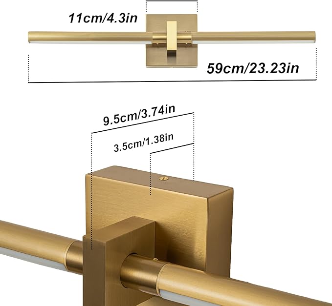 EDISLIVE Modern Dimmable LED Vanity Light 360° Rotatable Bathroom Vanity Wall Lighting Fixtures, 23.2 in Mirror Wall Sconce Fixtures for Bathroom Bedroom Makeup Living Room,6000K(Gold)
