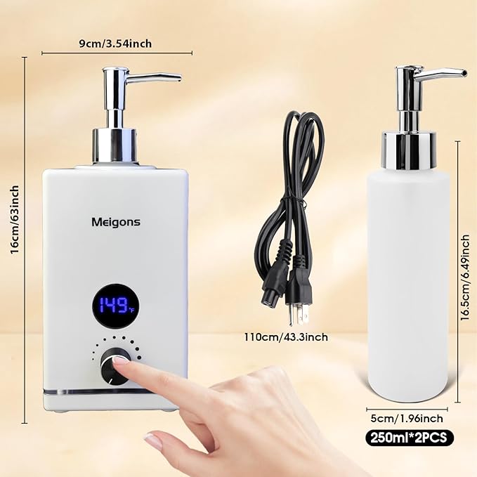 Oil Warmer for Massage, Massage Oil Warmer, Body Oils Heater for Spa, with Two Oil Bottle Dispenser, Adjustable Temperature (White)