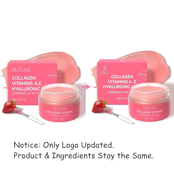 Collagen Lip Mask, Hydrating Lip Balm, Lip Moisture with Hyaluronic Acid & Vitamins E, A- Overnight Sleeping Nourishing Lip Butter Balm for Dry Lips 0.7 Oz