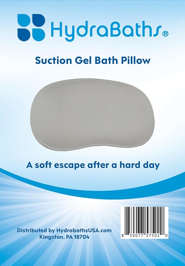 HYDRABATHS® Suction Gel Bath Pillow, White, Soft Comfort Design with 2 Suction Cups