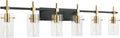 SOLFART 49.2 inch Vanity Light fixtures Vintage 6 Lights Wall Light Fixtures Above Mirror for Bathroom Brass and Black with Clear Glass Shade (Exclude Bulb)