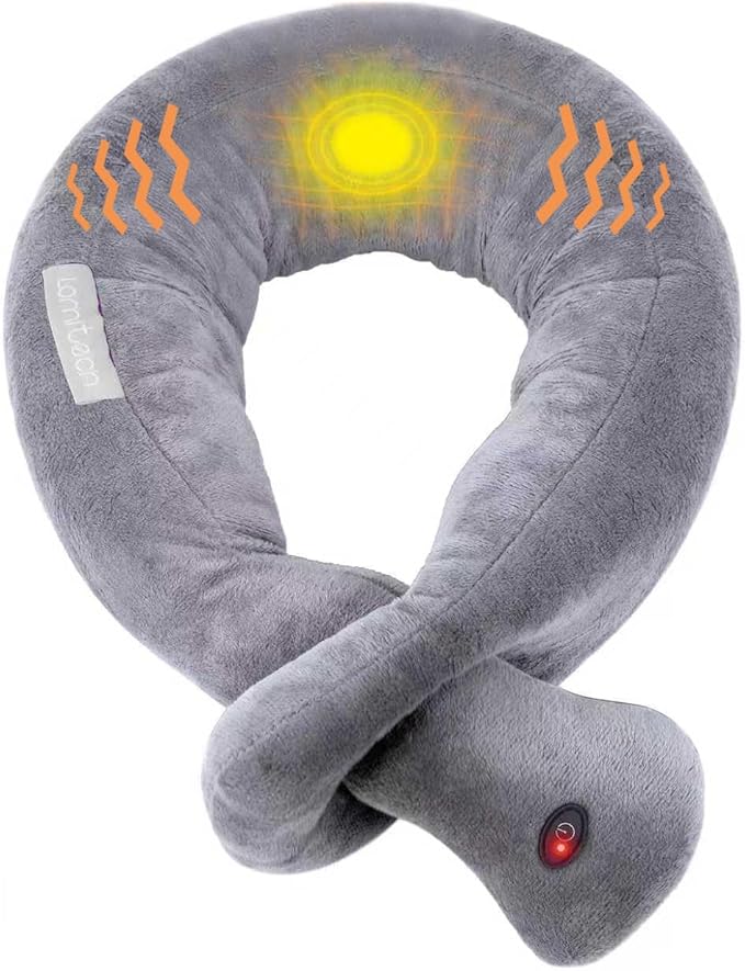 Travel Pillows,Wireless Airplane Massage Pillow Neck Support with 3 Vibration Modes,Vibration Wrap Neck Massage,Battery Operated Adjustable Pillow for Neck Pain Relief