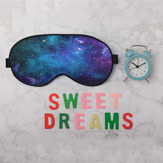 Galaxy Stars Silk Eye Mask Sleep Mask Abstract Space Blue Purple Nebula Starry Sky Eye Mask with Adjustable Strap Lightweight for Women Work Travel Night Sleep