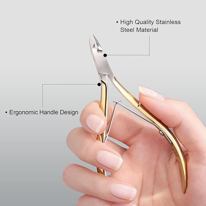 GAOY Professional Cuticle Nippers, Stainless Steel Cuticle Trimmer Nail Clippers, Remover Macicure Tool for Fingernails and Toenails, Gold