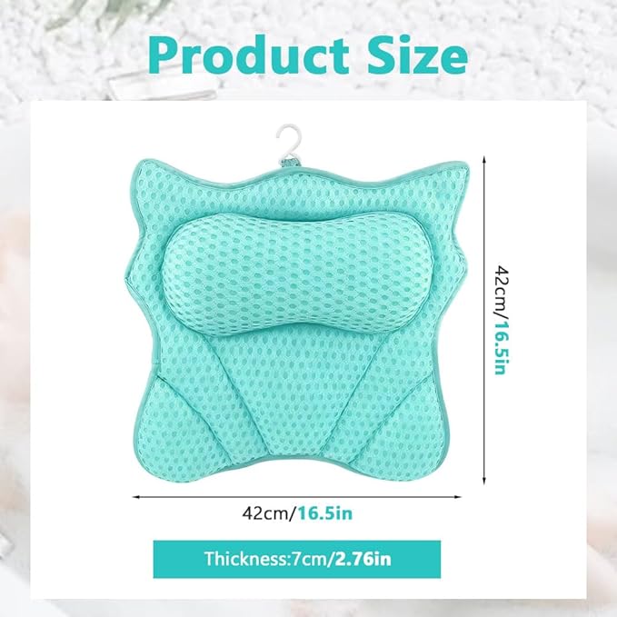 Bath Pillow,Ergonomic Bathtub Pillows for Tub Neck and Back Support,with 6 Powerful Suction Cups,Provide Shoulder and Back Relaxing,Bath Accessory,Fits All Types Bathtub(Blue)
