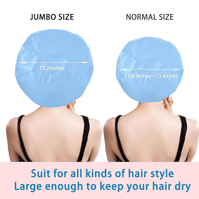 Jumbo Size Shower Cap 2 PCS Waterproof Shower Caps for Women, Extra Large Shower Cap, Reusable Super Large Bath Caps Hair Cap for Long Thick Curly Hair, Locs, Twist Braids - Pink + Blue