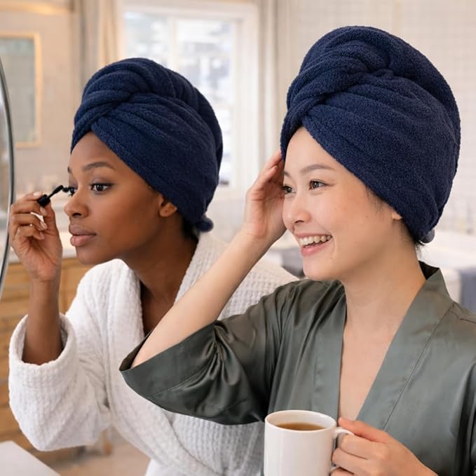 100% Turkish Cotton Hair Towel Wrap 2 Pack – Oeko-TEX Certified Quick Dry Turban for Wet Hair – Soft, Absorbent, Gentle on Curly & Long Hair – 10x26 Inch