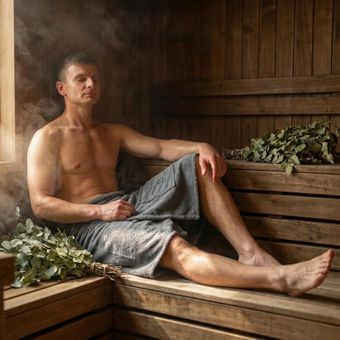 100% Cotton Sauna Kilt Towel Wrap for Men – Soft Sauna Towel for Inside Sauna, Adjustable Waist Wrap Bath Robe, Essential Sauna Accessories for Home Spa, Shower & Dry Sauna, Luxury Gift for Him, Grey