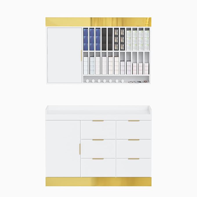 OmySalon Salon Staion Barber Color Bar, Hair Color Organizer Rack, Salon Hair Color Cabinet with Drawers & Adjustable Shelves, Wall Mounted Tube Storage Station for Salon Display, White