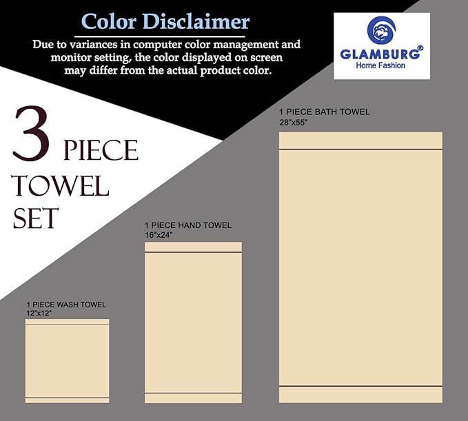 GLAMBURG Ultra Soft 3 Pack Cotton Towel Set, Contains a Bath Towel 28x55 inch, a Hand Towel 16x24 inch & a Wash Coth 12x12 inch, Ideal Everyday use, Compact & Lightweight - Jade