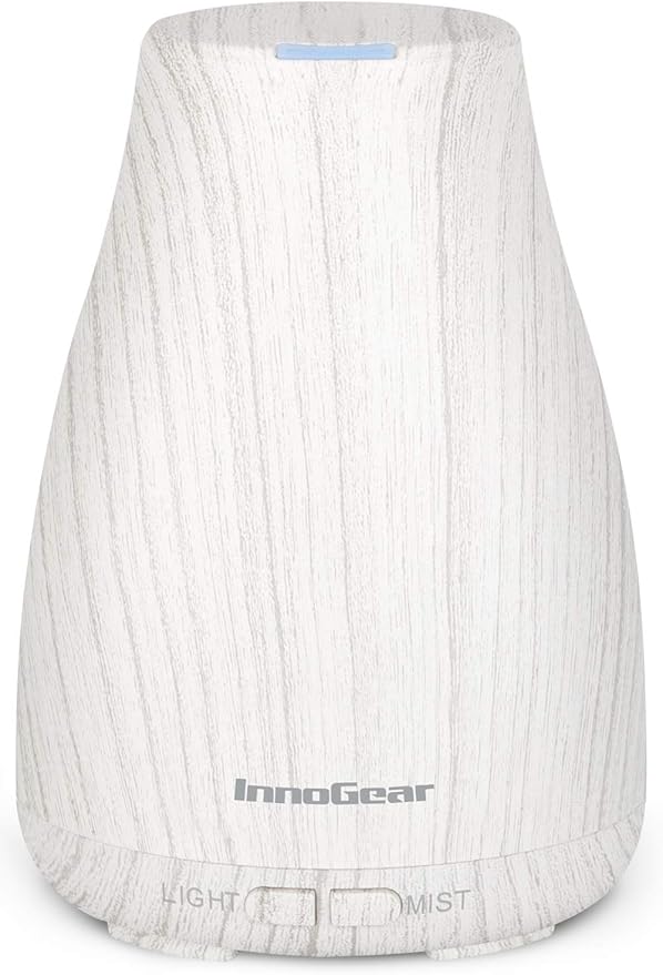 InnoGear Essential Oil Diffuser, Ultrasonic Diffusers for Home Aromatherapy Humidifier for Mother's Gift Bedroom Room 7 Colors LED 2 Mist Mode Auto Off, White Grey