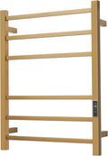 Electric Heated Towel Warmer - Wall Mounted Bathroom Towel Rack, Plug-in Design & Brushed Stainless Steel Finish Square Gold with Timer & Temperature Control 6 Bar