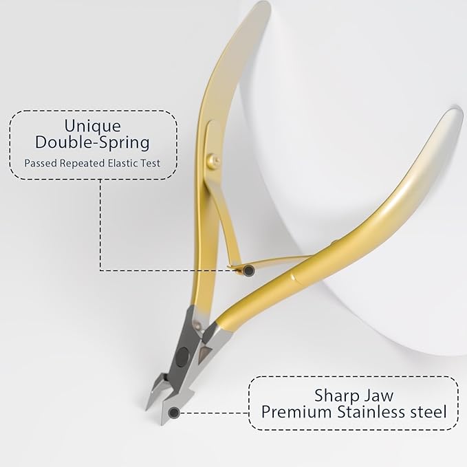 Fine Edge Cuticle Trimmer & Nippers, Scissor, Silicone Handle Nail Tools for Precise Removal, Durable Washable Cuticle Cutter & Remover Nail Clippers (Gold-1 PACK)