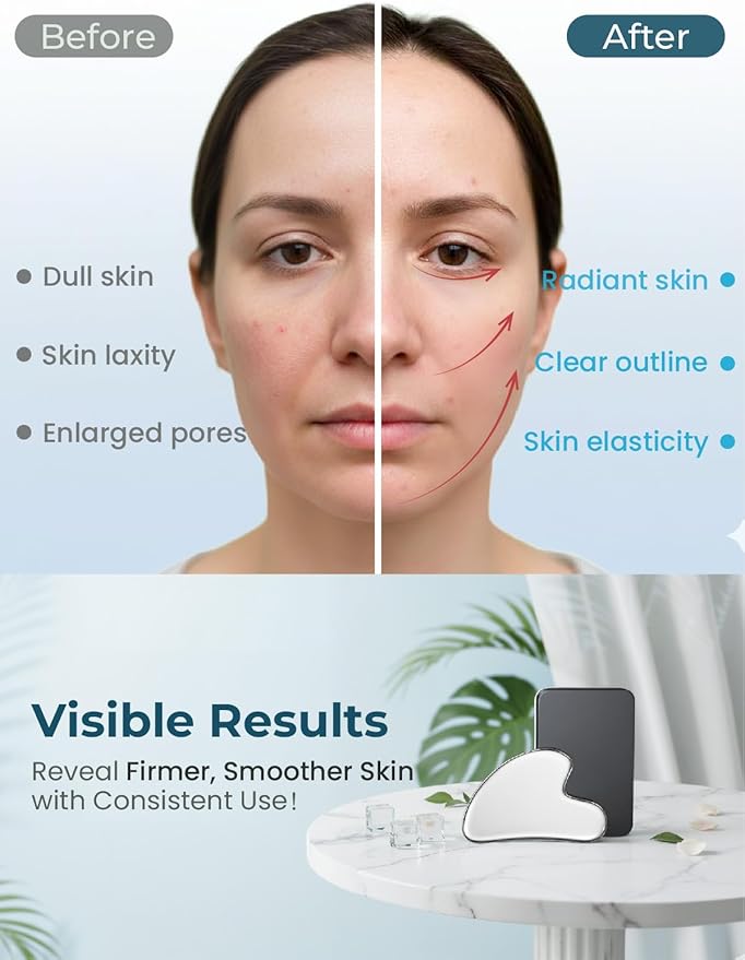 Gua Sha Facial Tools, Guasha Tool for Face & Neck, Gua Sha Scraping Massage Tool for Lymphatic Drainage & Puffiness Reduction (Silver)