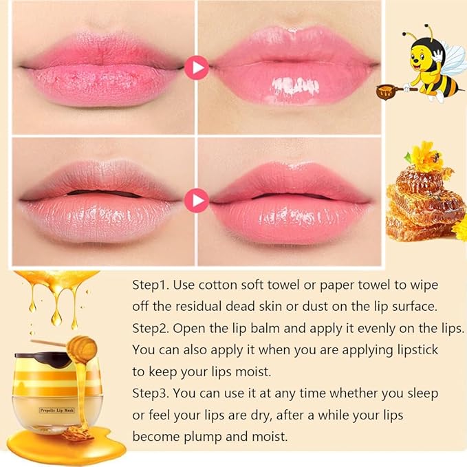 2PCS Bee Lip Balm Honey Pot, Lip Mask Propolis Moisturizing Lip Balm with Stick,Propolis Moisturizing Honey Lip balm,Hydrating & Prevention Dry and Cracked Lip,Lip Care Skin Care Products