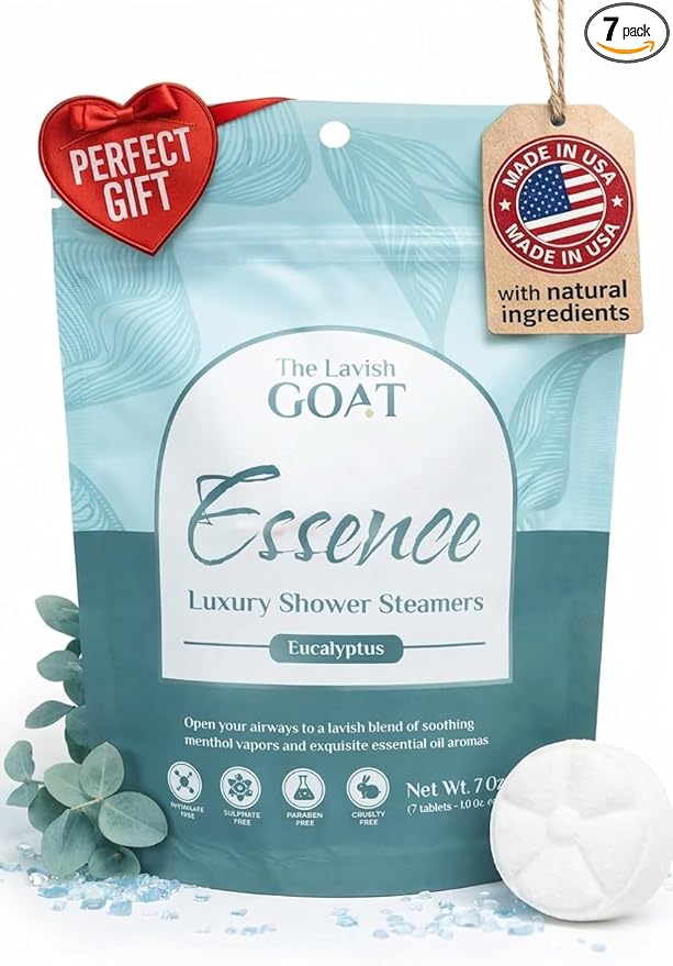 TLG Essence Shower Steamers Aromatherapy 7 Pack – USA Made with Extra Eucalyptus & Menthol – Shower Bomb for Relaxation, Strong-Scented Shower Tablets – Gift for Men & Women