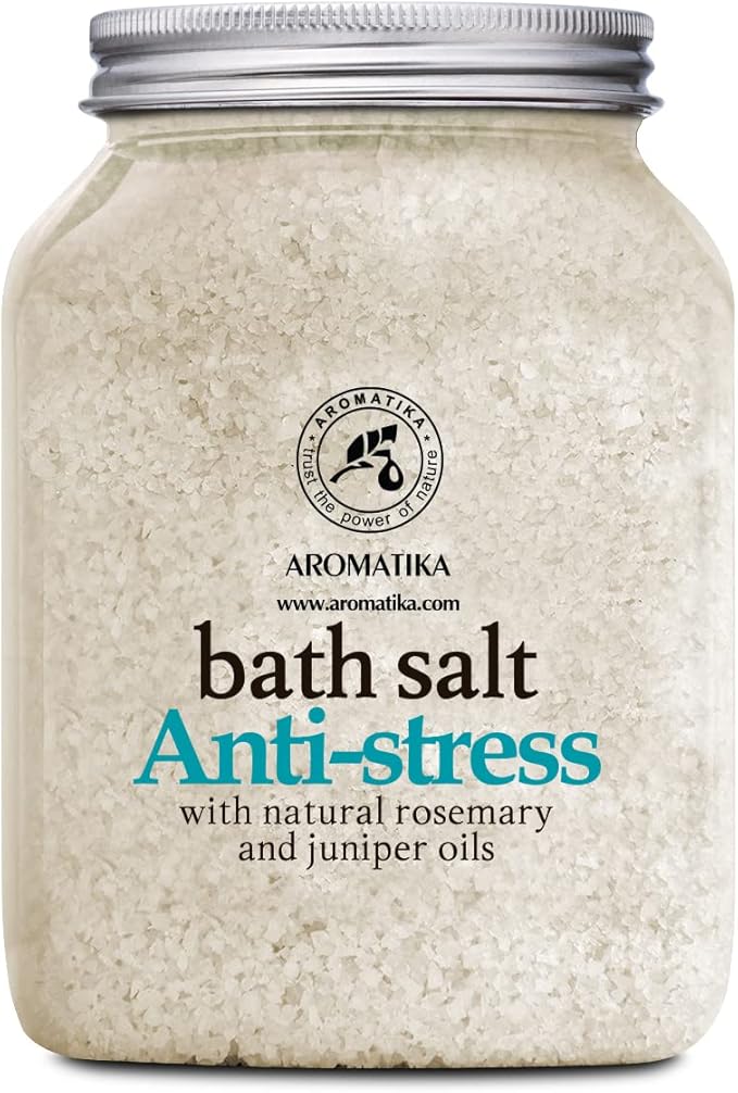 De-Stress Bath Salt 46 Oz - 100% Natural & Pure Salt Essential Oils Rosemary & Juniper - Best for Good Sleep - Relaxing - Calming - Body Care - Beauty - Aromatherapy - Stress Relief